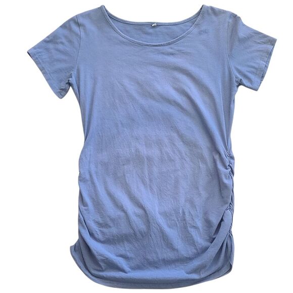 Maternity Stylish Blue T-Shirt With Stretch Ruffled Sides - Picture 1 of 4